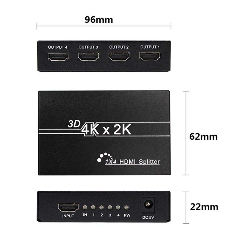 HDSUNWSTD Ultra HD 4K HDMI Splitter 1X4 Port 3D UHD 1080p 4K*2K Video HDMI Switch Switcher HDMI 1 Input 4 Output HUB Repeater Amplifier - Image 4